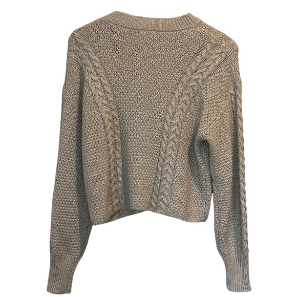 Z Supply Eternal Metallic Light Gray Cable Knit Sweater, Crew Neck, Holiday, XS - Picture 4 of 16